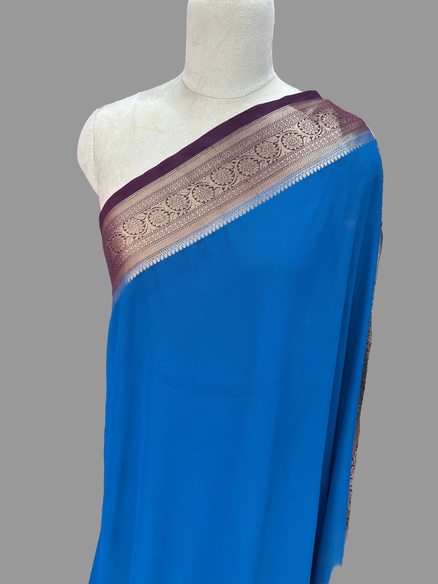Georgette Chiffon (Contrast, Grand Pallu and Brocade Blouse)