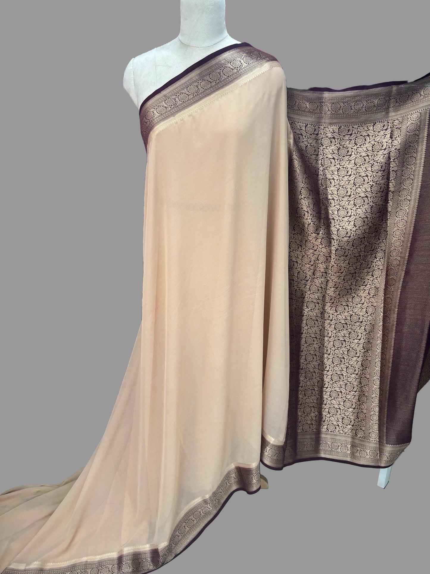 Georgette Chiffon (Contrast, Grand Pallu and Brocade Blouse)