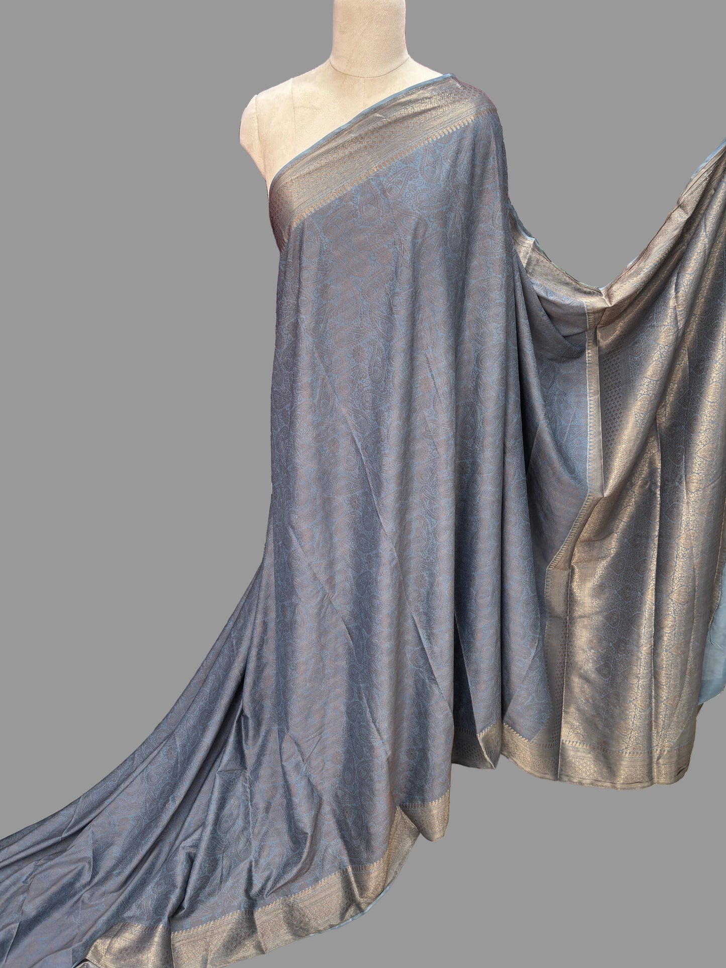 Semi Mysore Crepe (Neem Zari Brocade - Antique Look)