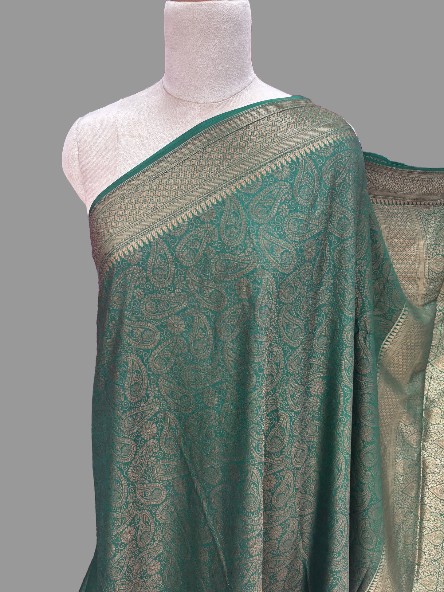 Semi Mysore Crepe (Neem Zari Brocade - Antique Look)
