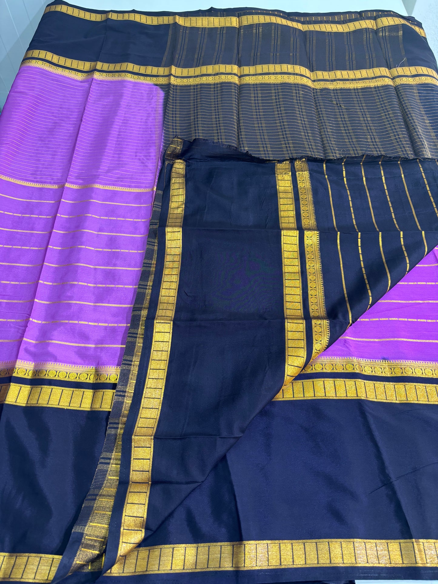 Semi Mysore Crepe (2 Types Horizontal Lines half and half pattern)
