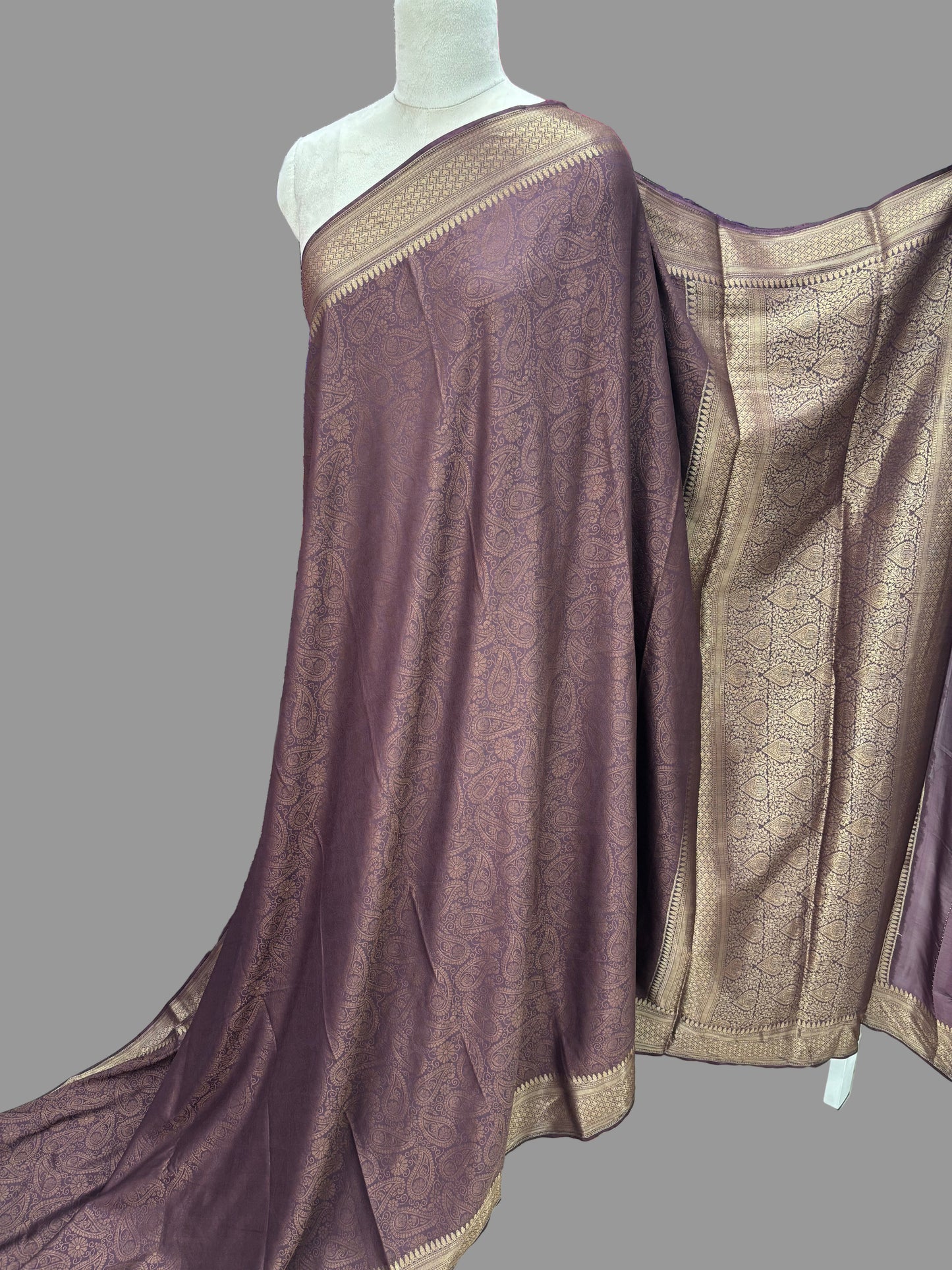 Semi Mysore Crepe (Neem Zari Brocade - Antique Look)