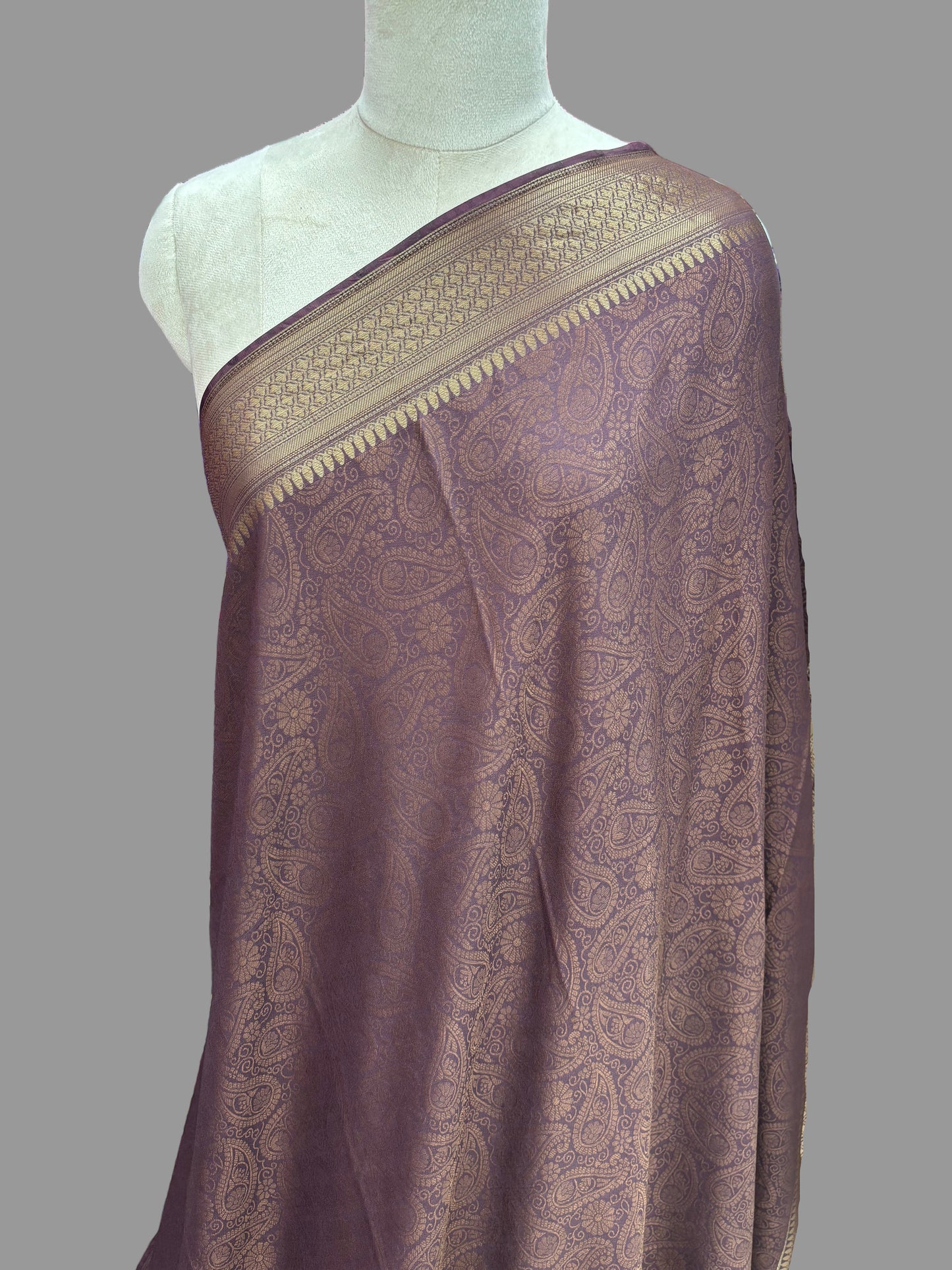 Semi Mysore Crepe (Neem Zari Brocade - Antique Look)