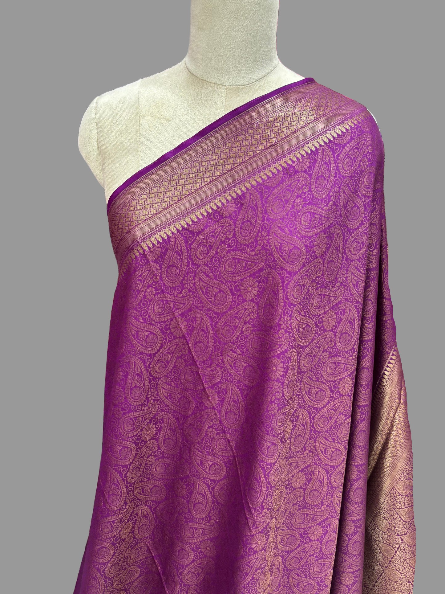Semi Mysore Crepe (Neem Zari Brocade - Antique Look)