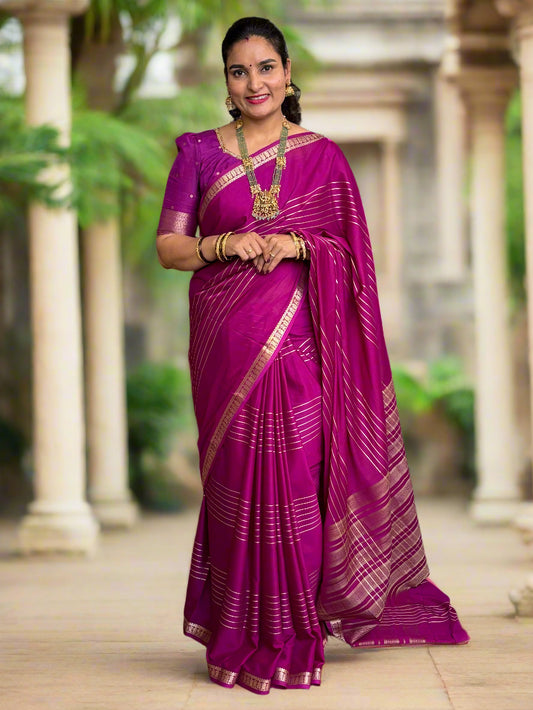 Semi Mysore Crepe (Small Border, Striped, Self)