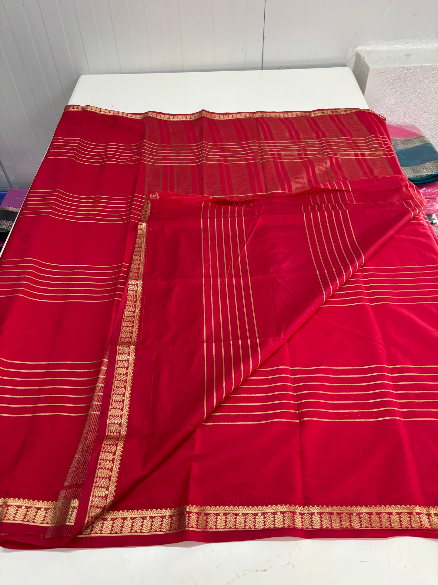 Semi Mysore Crepe (Small Border, Striped, Self)