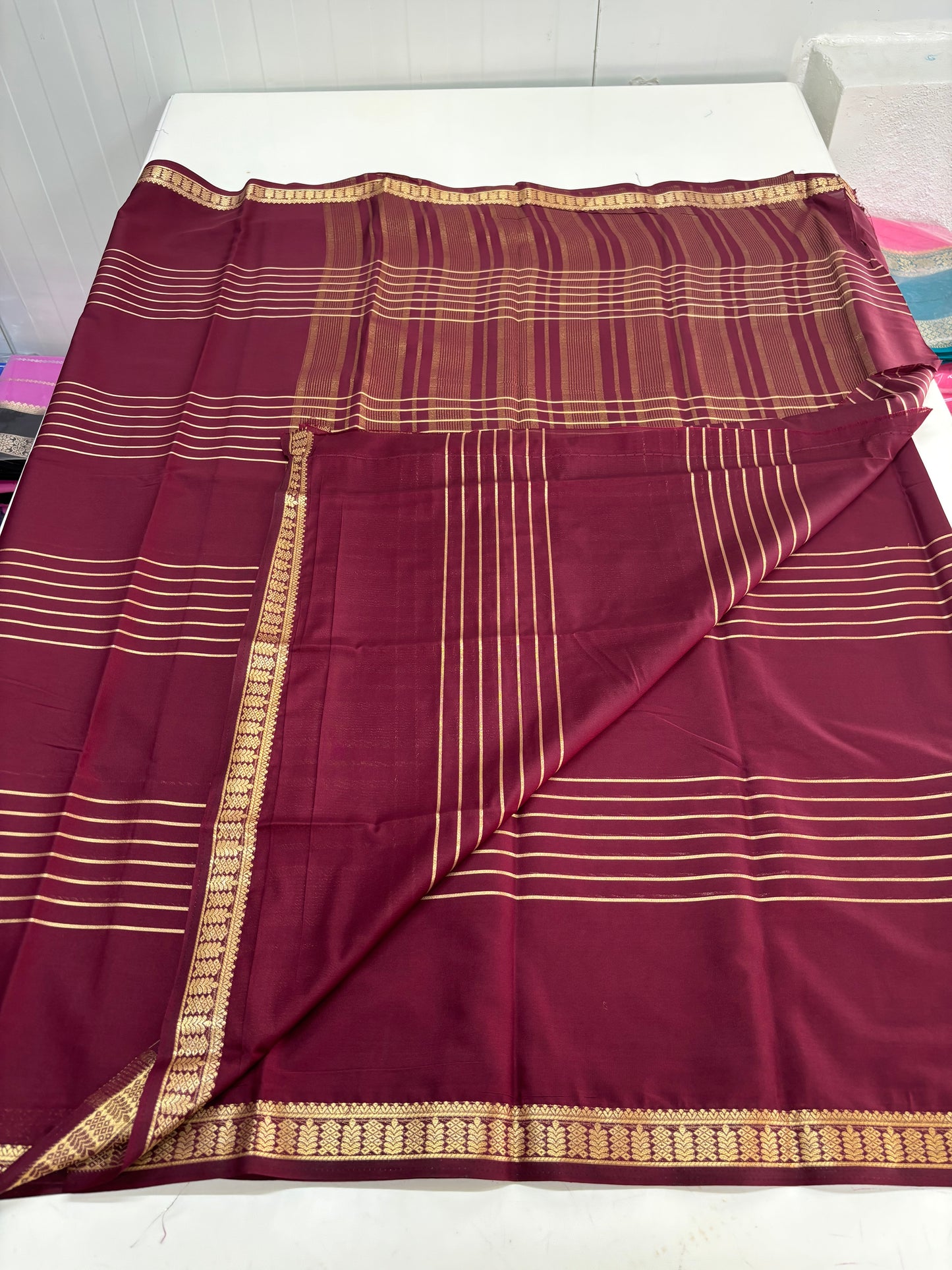 Semi Mysore Crepe (Small Border, Striped, Self)
