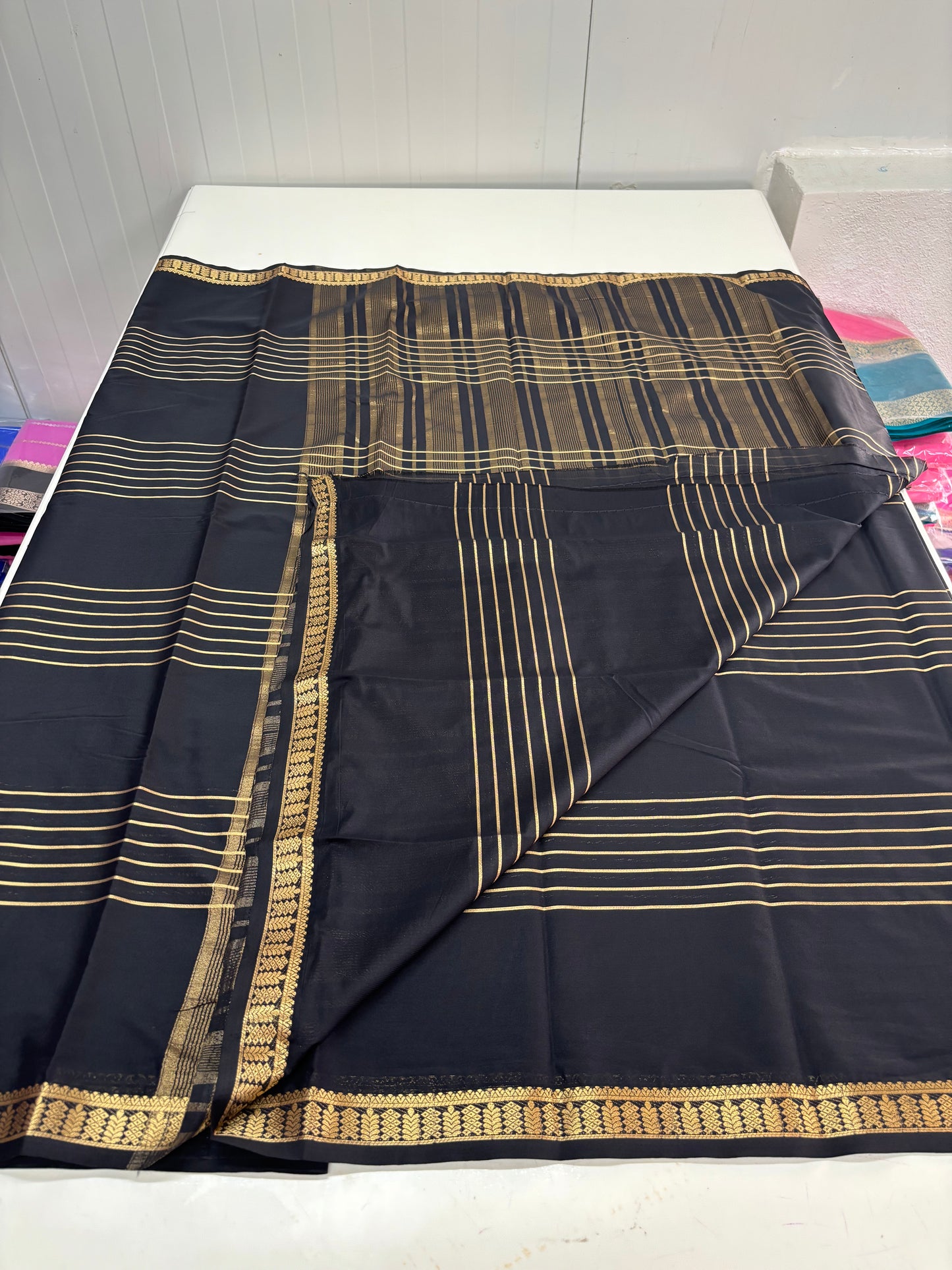 Semi Mysore Crepe (Small Border, Striped, Self)