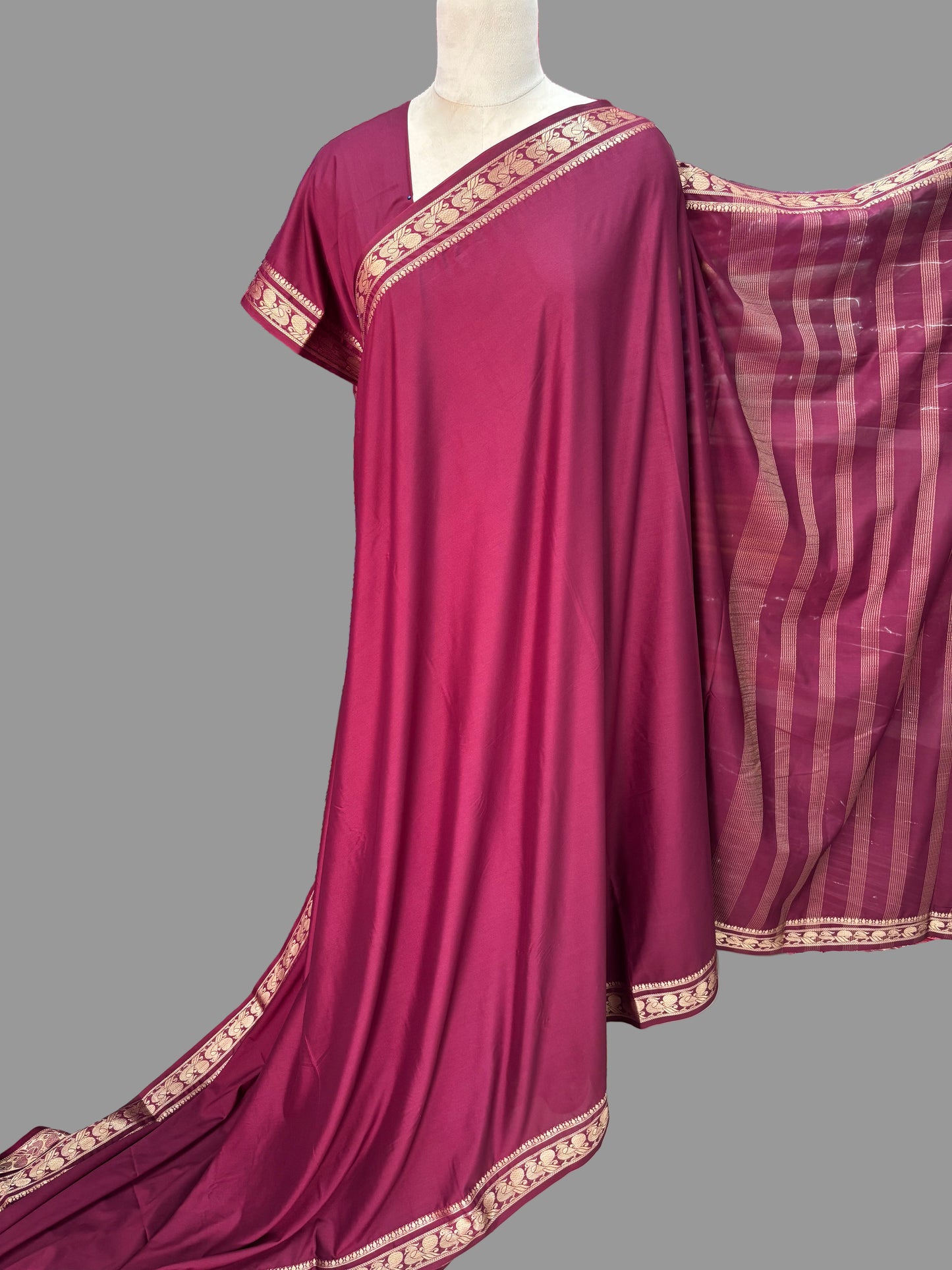 Semi Mysore Crepe (Self, Peacock Marching Border)