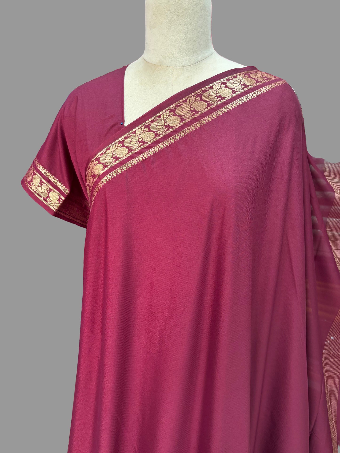 Semi Mysore Crepe (Self, Peacock Marching Border)