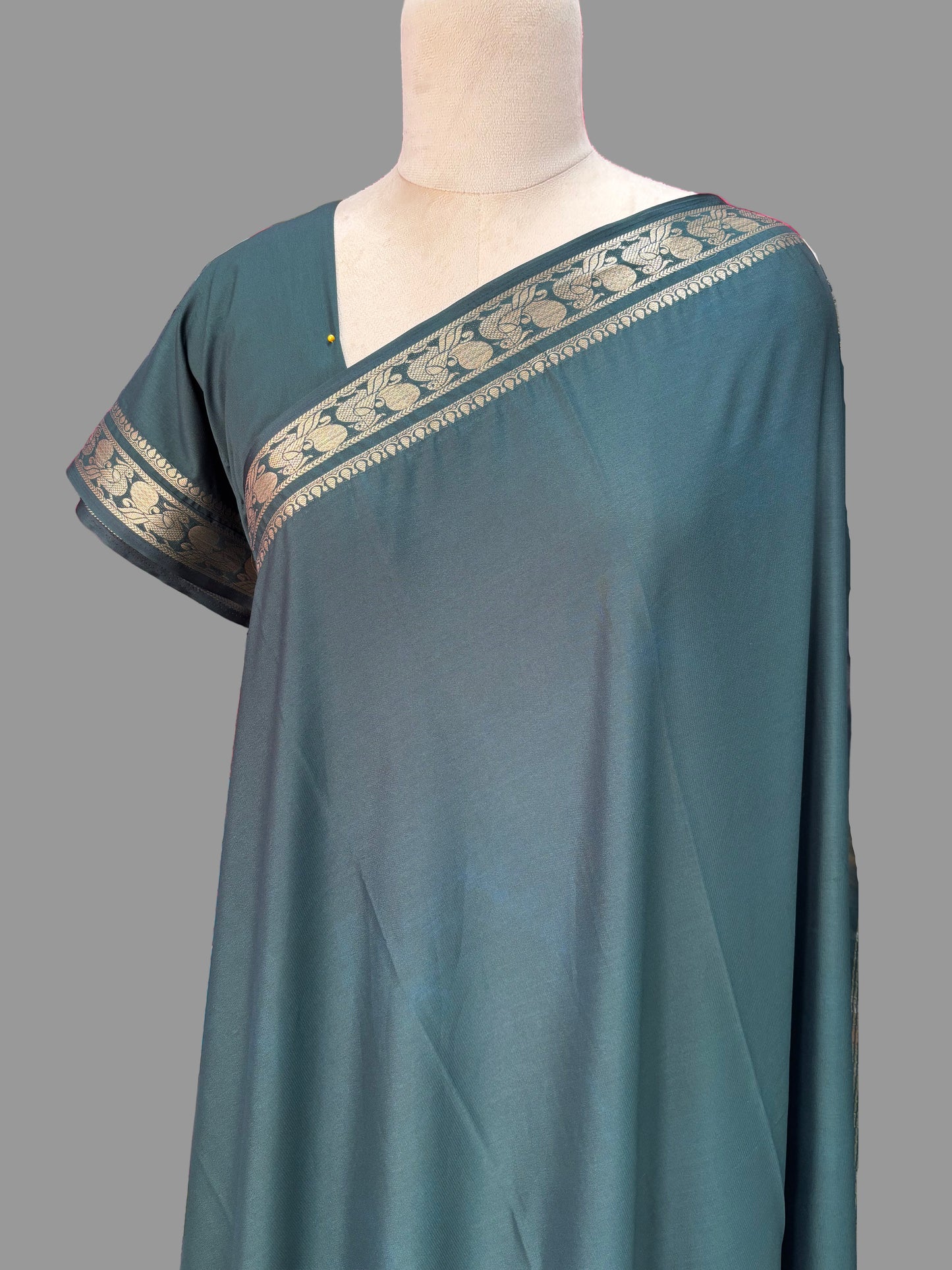 Semi Mysore Crepe (Self, Peacock Marching Border)