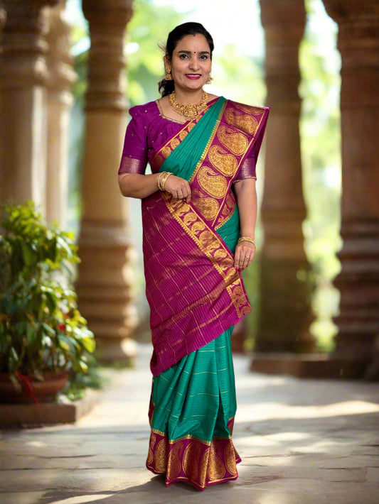 Semi Mysore Crepe (Horizontal Lines and Big Mango Border)