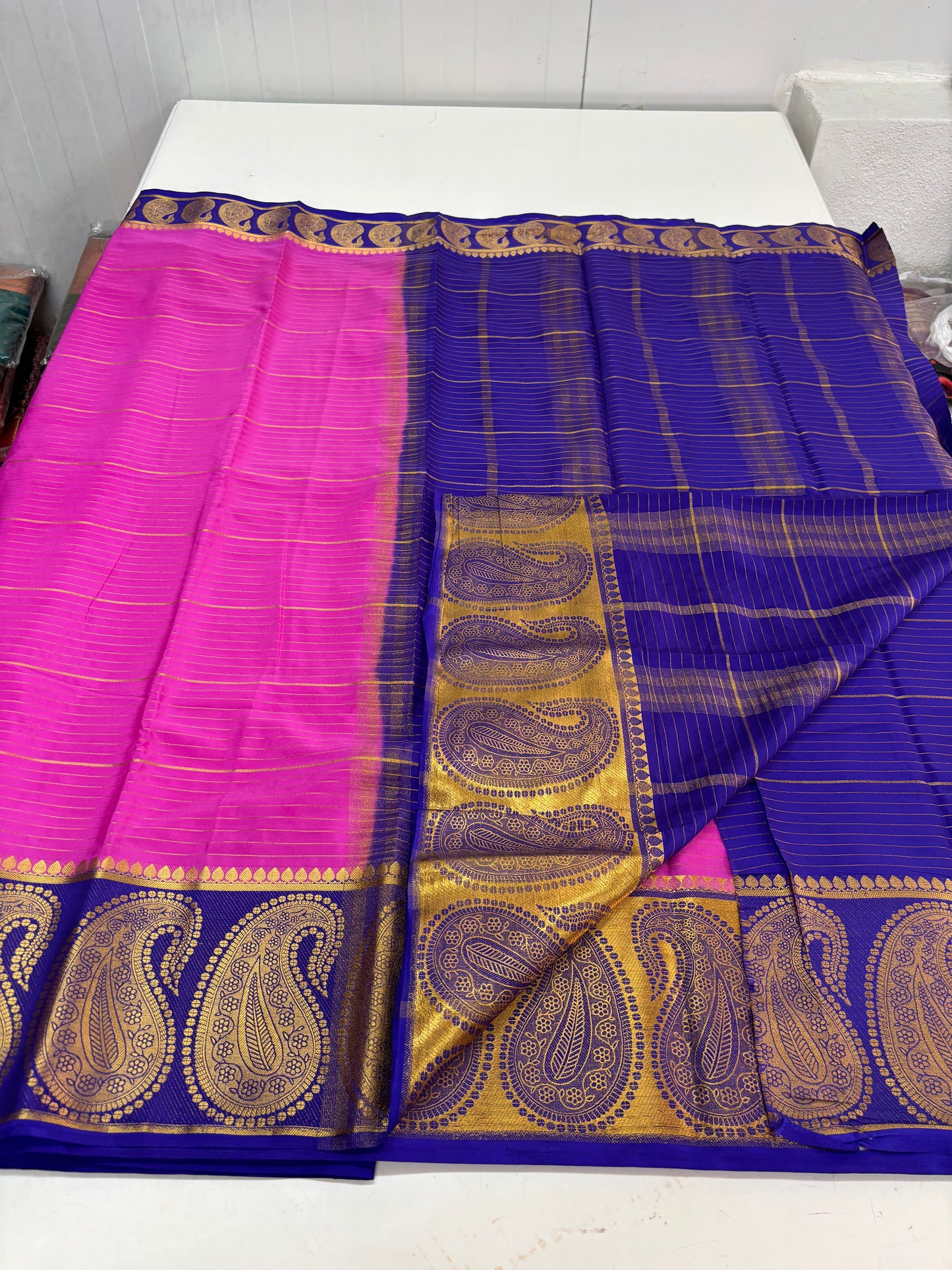 Semi Mysore Crepe (Horizontal Lines and Big Mango Border)