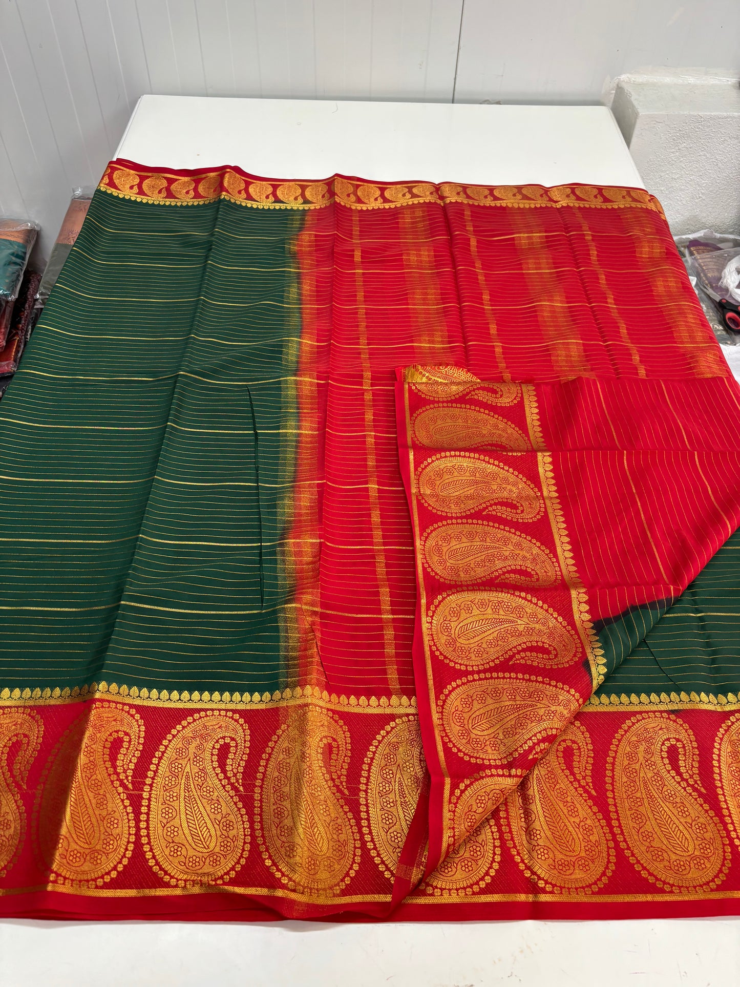 Semi Mysore Crepe (Horizontal Lines and Big Mango Border)
