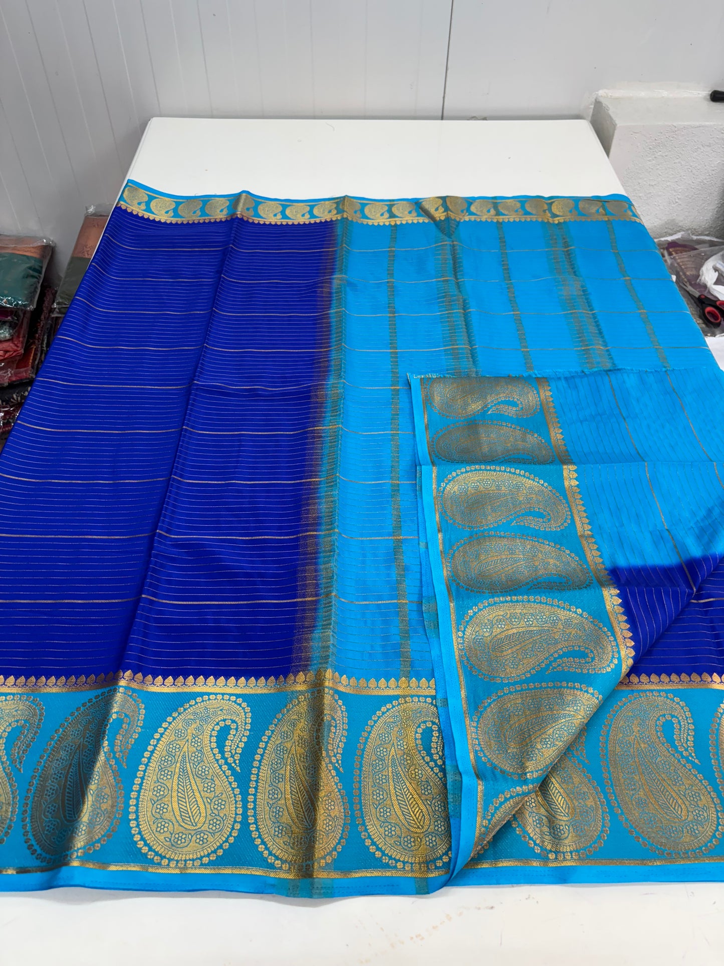 Semi Mysore Crepe (Horizontal Lines and Big Mango Border)