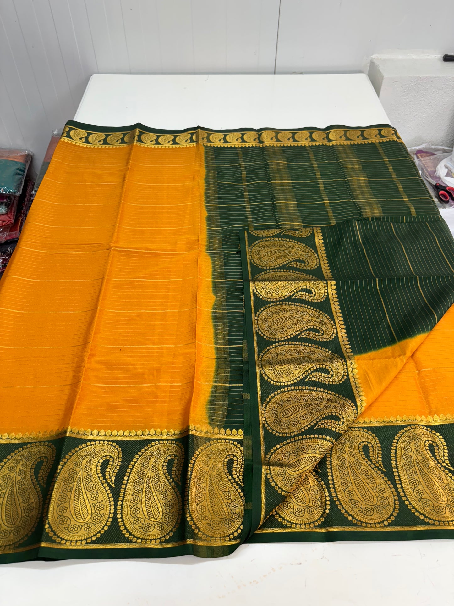 Semi Mysore Crepe (Horizontal Lines and Big Mango Border)