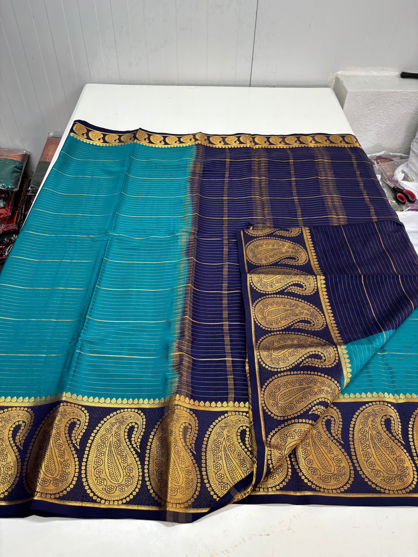 Semi Mysore Crepe (Horizontal Lines and Big Mango Border)