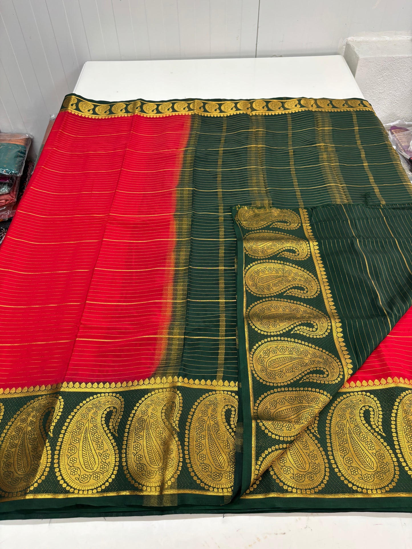 Semi Mysore Crepe (Horizontal Lines and Big Mango Border)