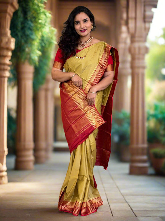 Semi Mysore Crepe (Circle Sequence Border)
