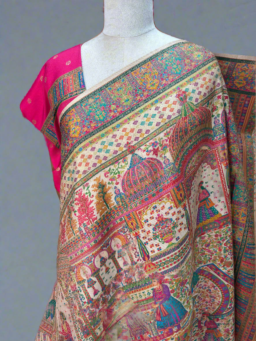 Premium Pashmina Saree (Darbar Theme)