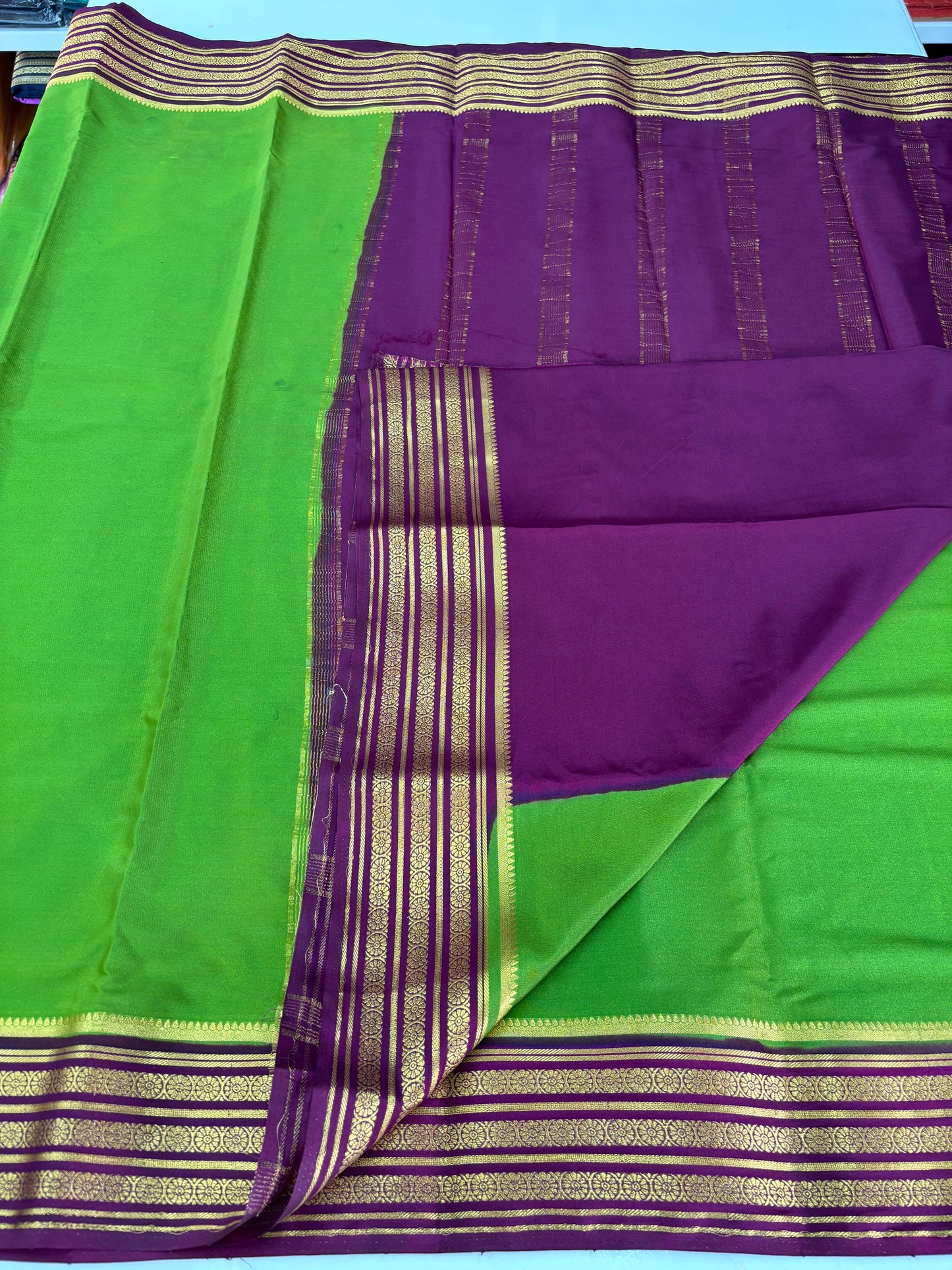 Semi Mysore Crepe (3 lines floral border)