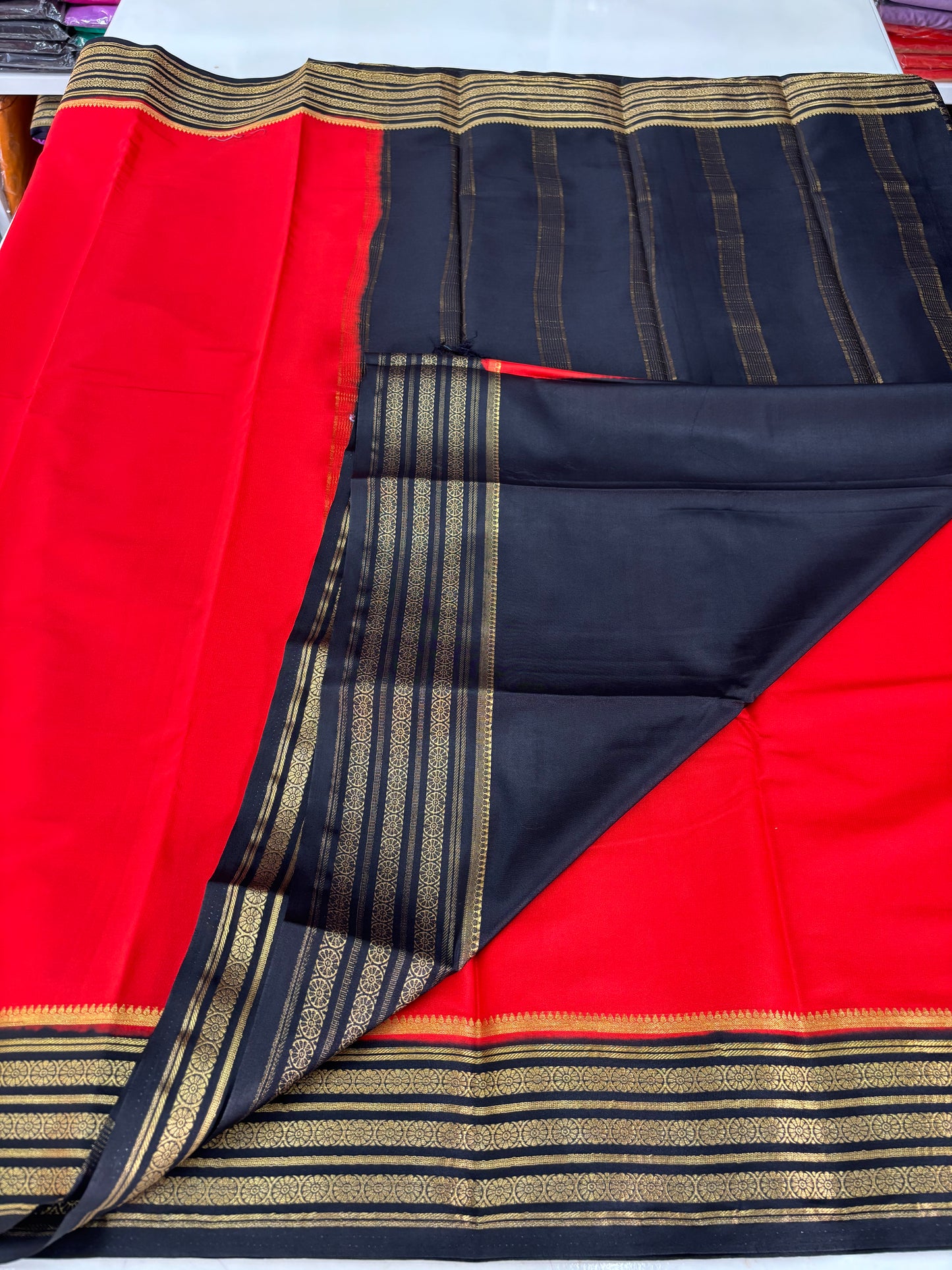 Semi Mysore Crepe (3 lines floral border)