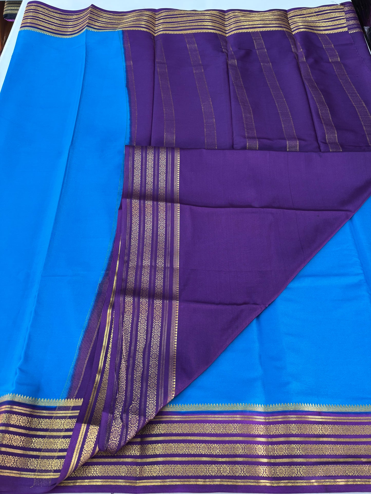 Semi Mysore Crepe (3 lines floral border)