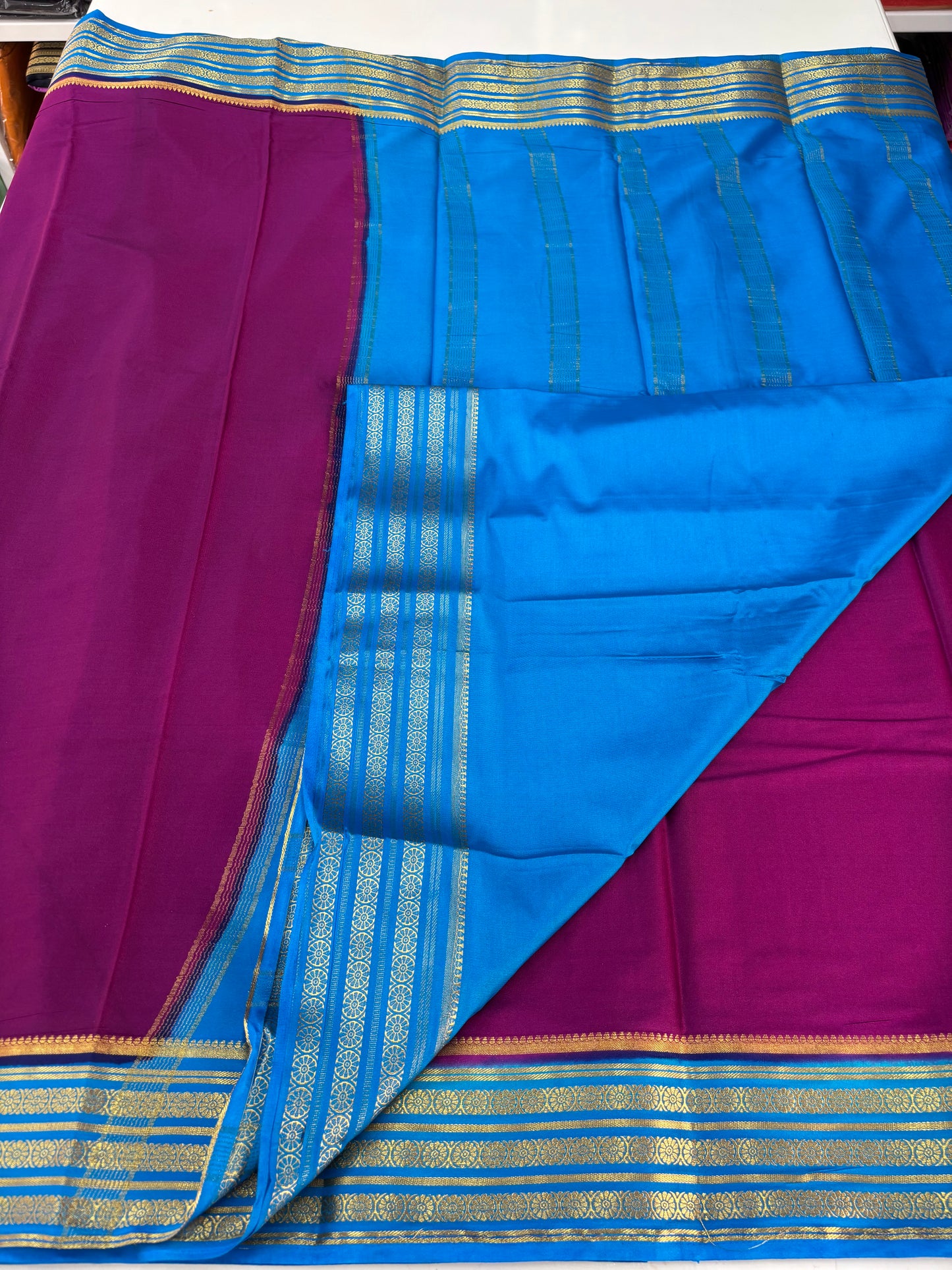 Semi Mysore Crepe (3 lines floral border)