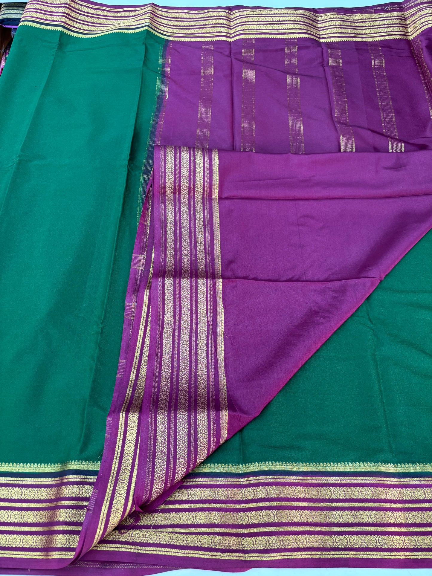 Semi Mysore Crepe (3 lines floral border)