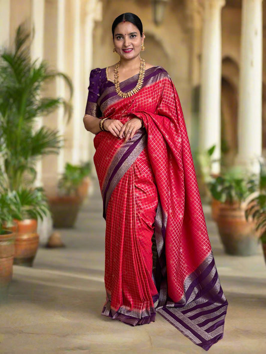 Semi Mysore Crepe (Premium, Brocade Checks Bentex Border)