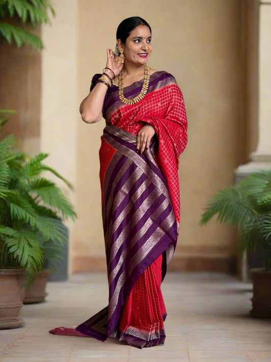 Semi Mysore Crepe (Premium, Brocade Checks Bentex Border)