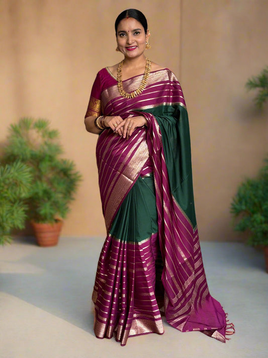 Semi Mysore Crepe (Premium, 2D 3 Lines Mango Border)