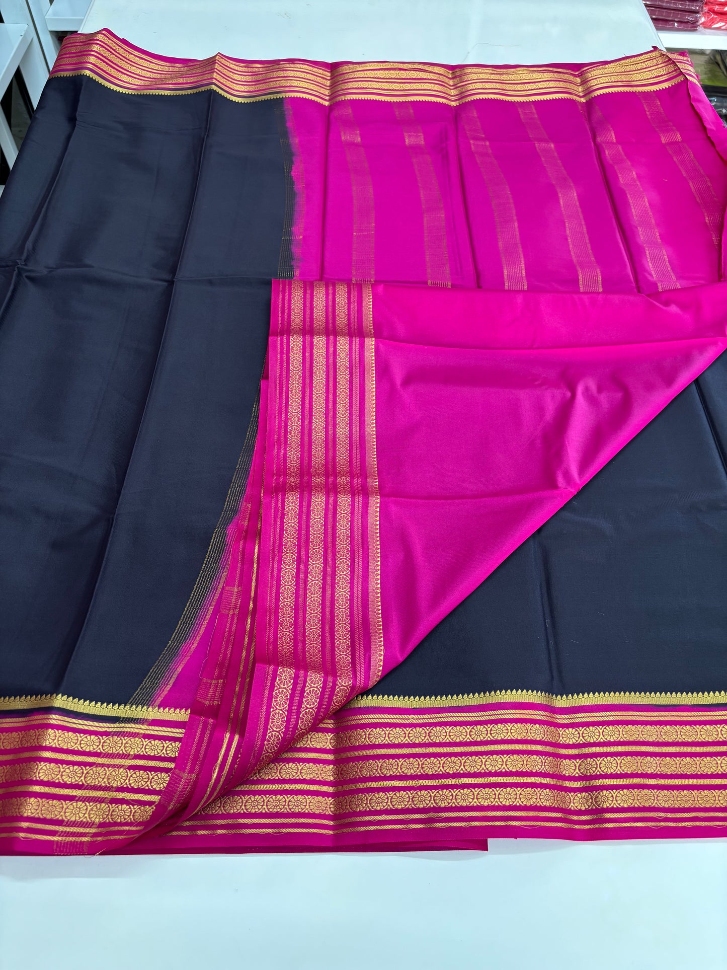Semi Mysore Crepe (3 lines floral border)