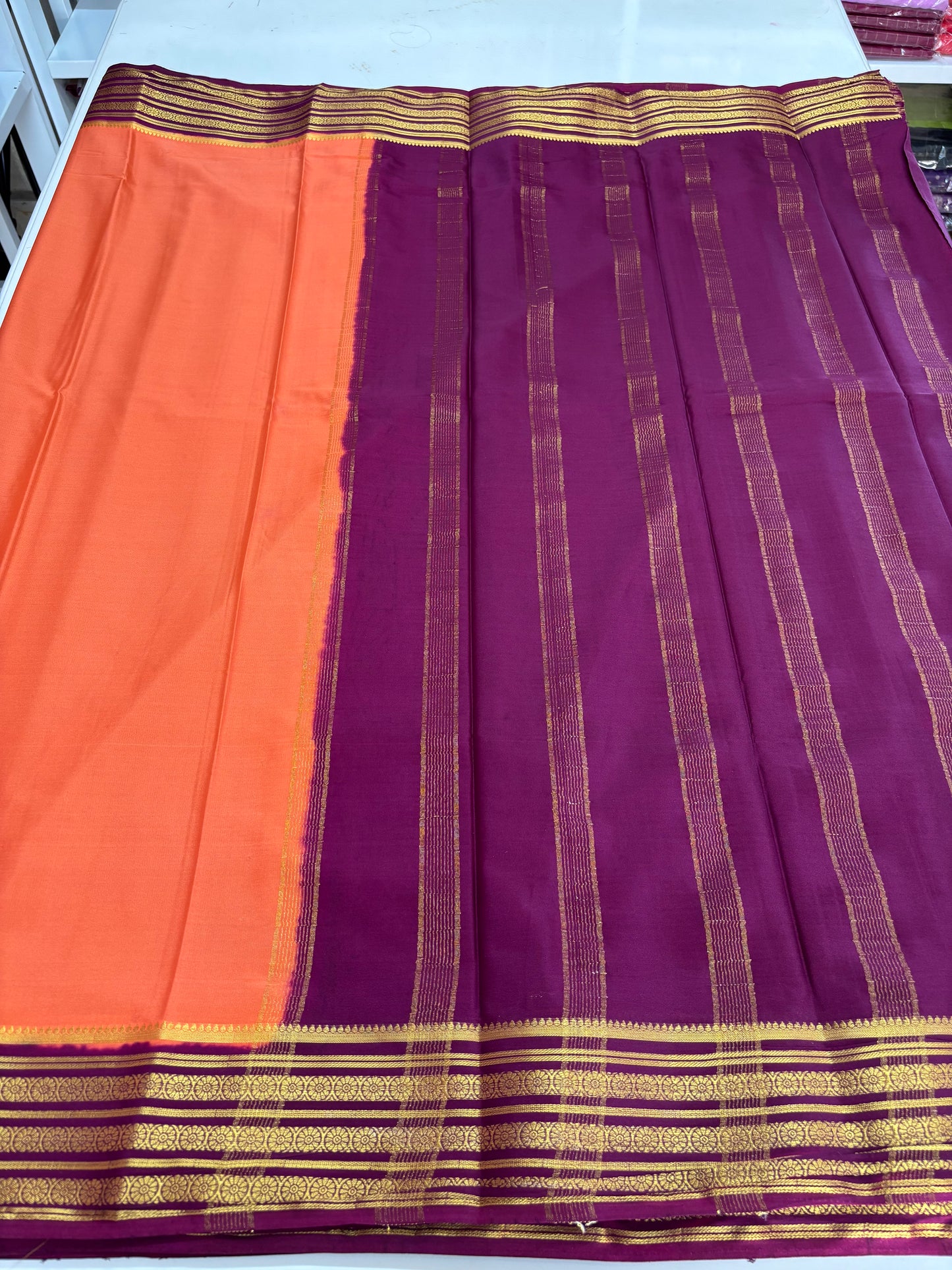 Semi Mysore Crepe (3 lines floral border)