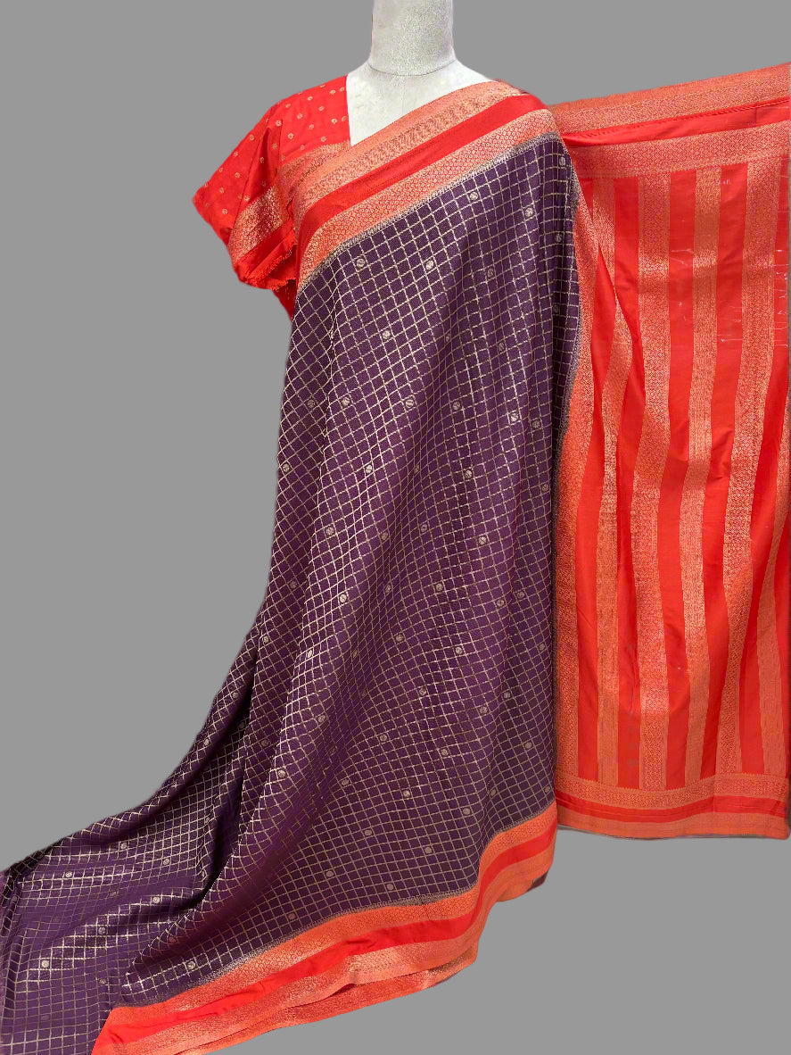 Semi Mysore Crepe (Premium, Brocade Checks Bentex Border)