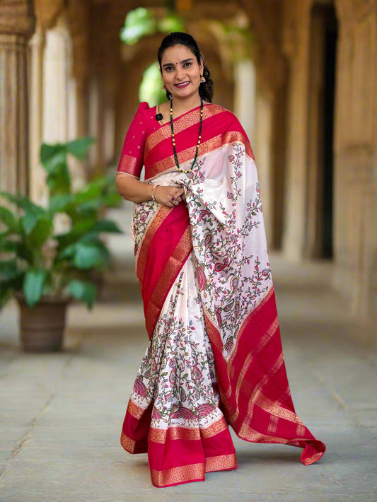 Semi Mysore Crepe (Peacock Kalamkari Print)