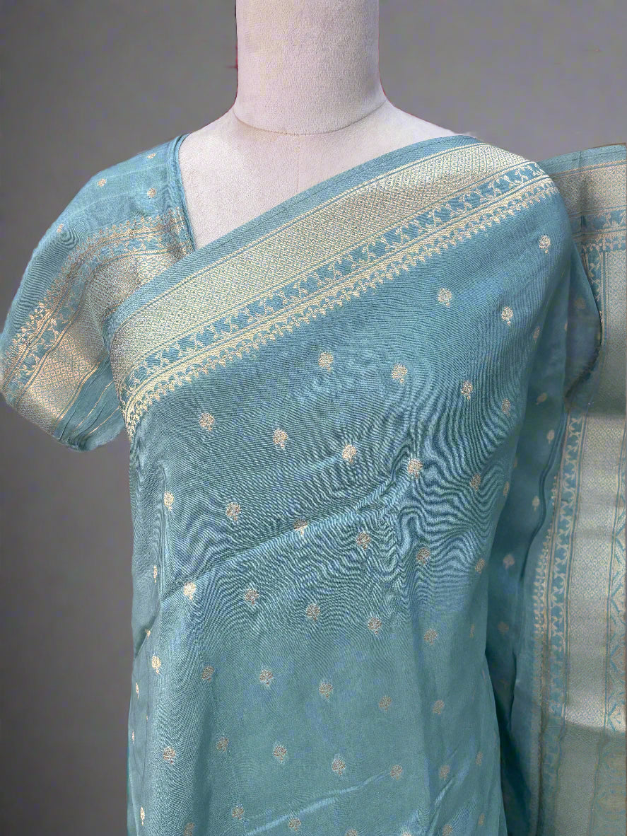 Banarasi Viscose Saree (Premium, Motifs Body, Peacock Border)