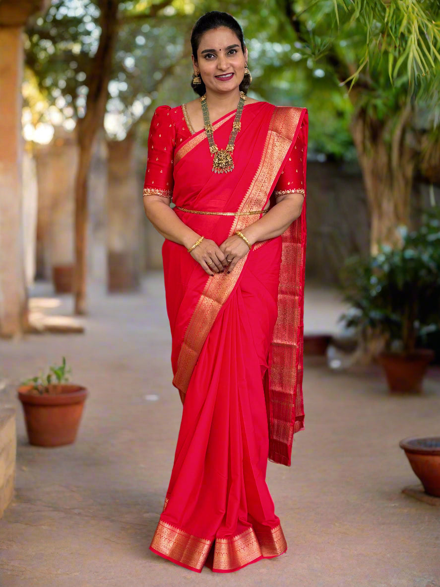 Semi Mysore Crepe (Self Medium Floral Border)