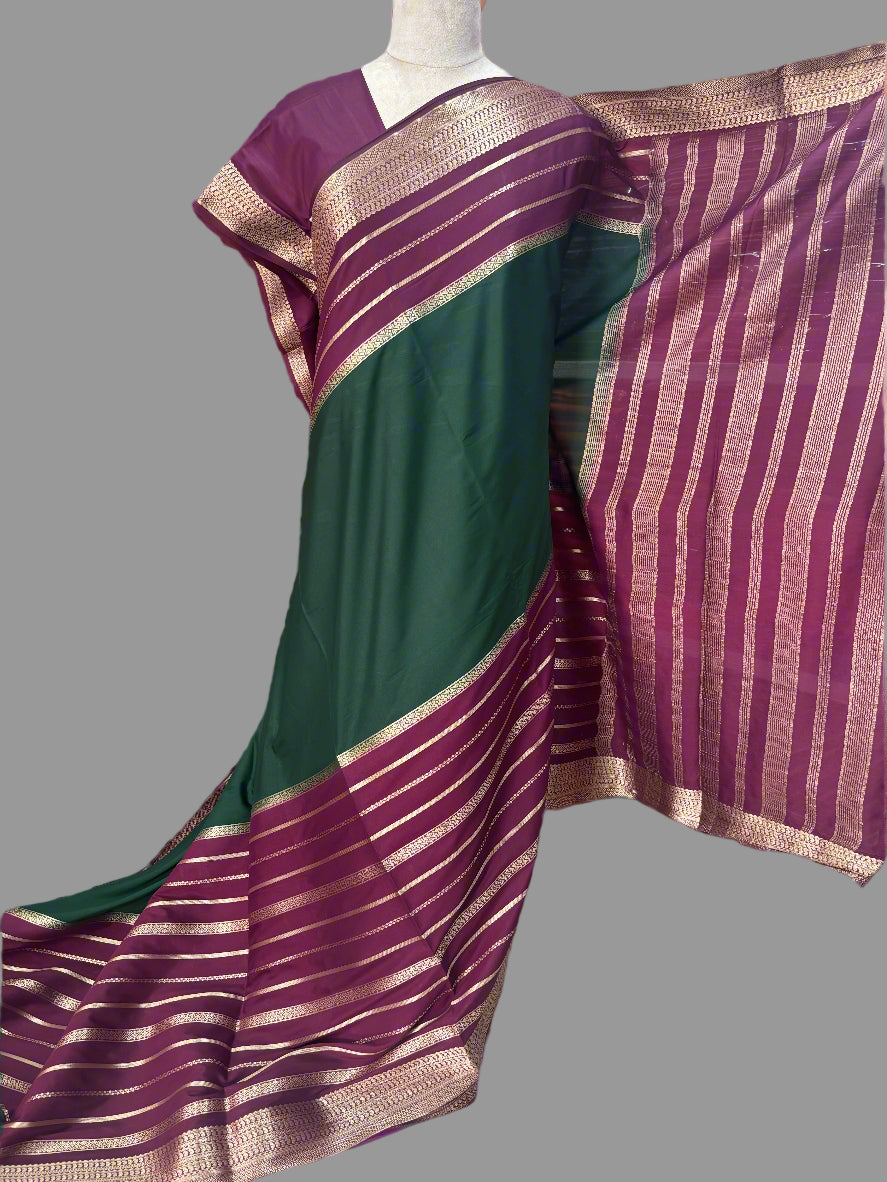 Semi Mysore Crepe (Premium, 2D 3 Lines Mango Border)