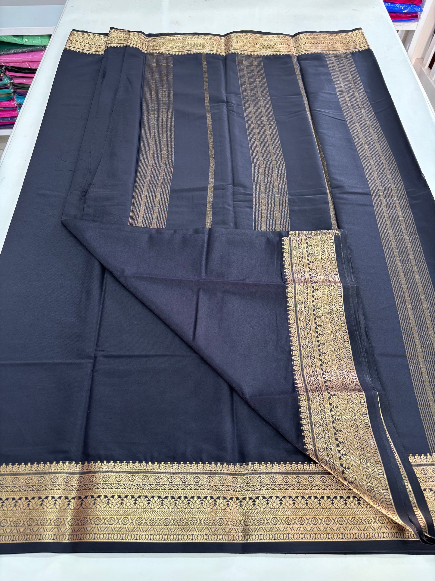 Semi Mysore Crepe (Self Medium Floral Border)