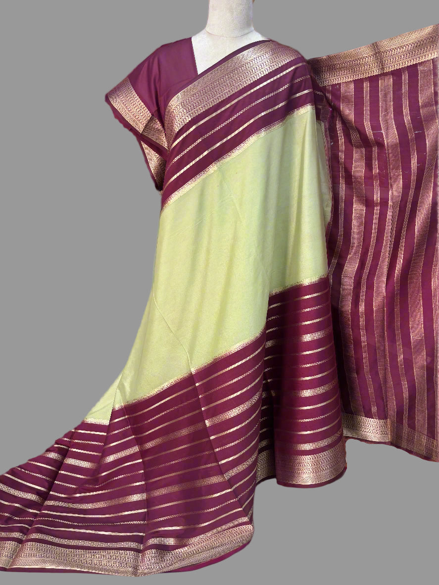 Semi Mysore Crepe (Premium, 2D 3 Lines Mango Border)