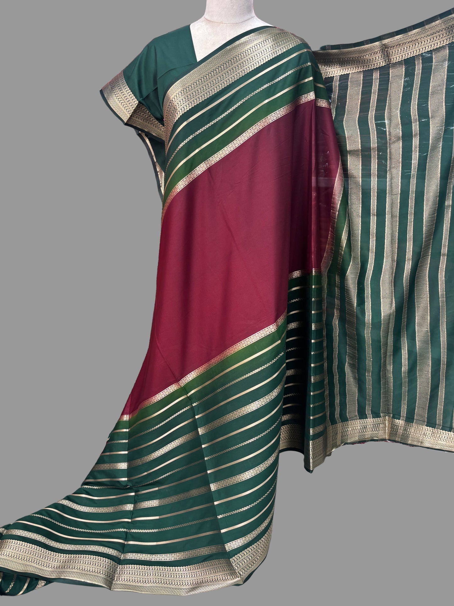 Semi Mysore Crepe (Premium, 2D 3 Lines Mango Border)