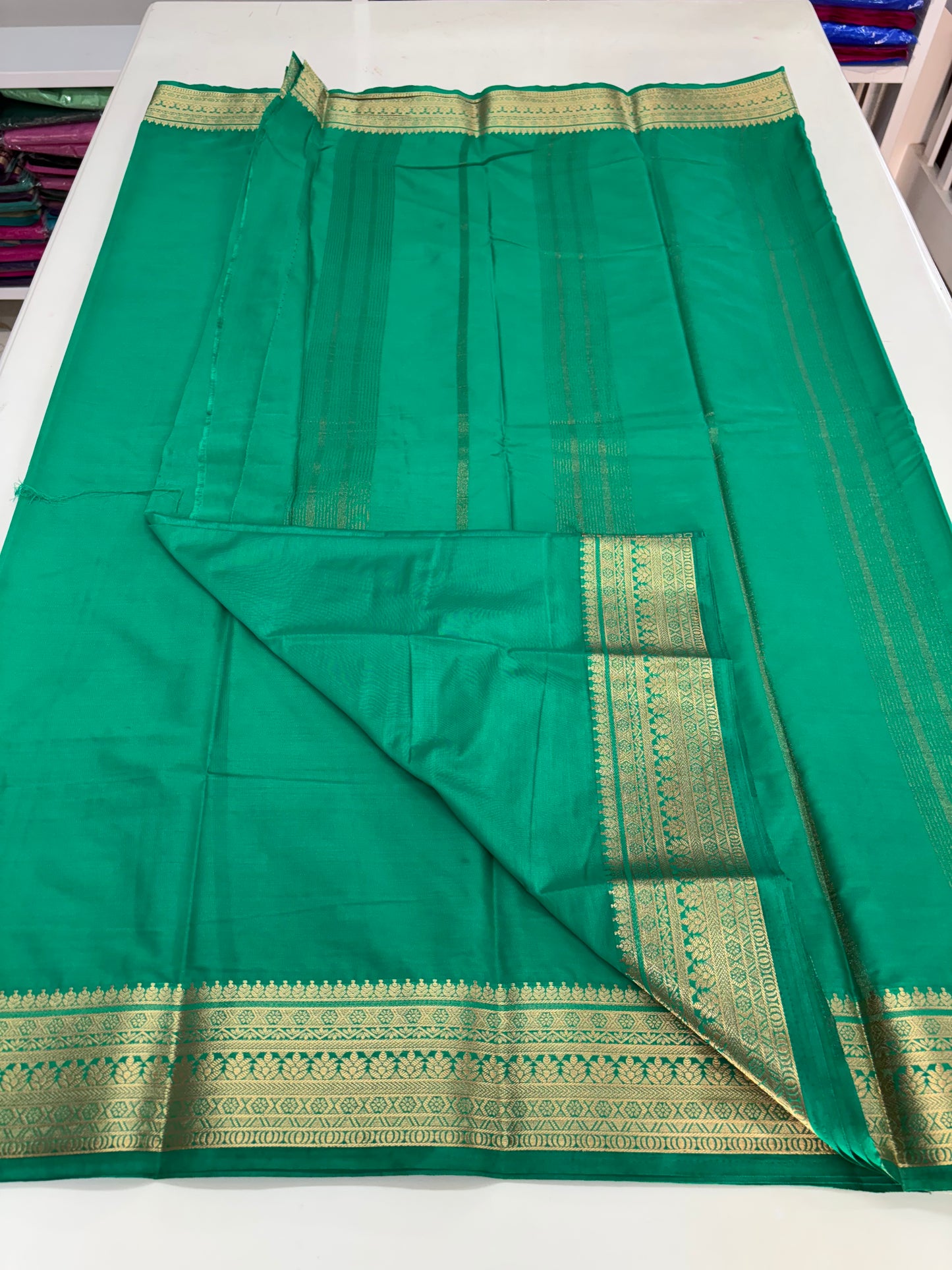 Semi Mysore Crepe (Self Medium Floral Border)