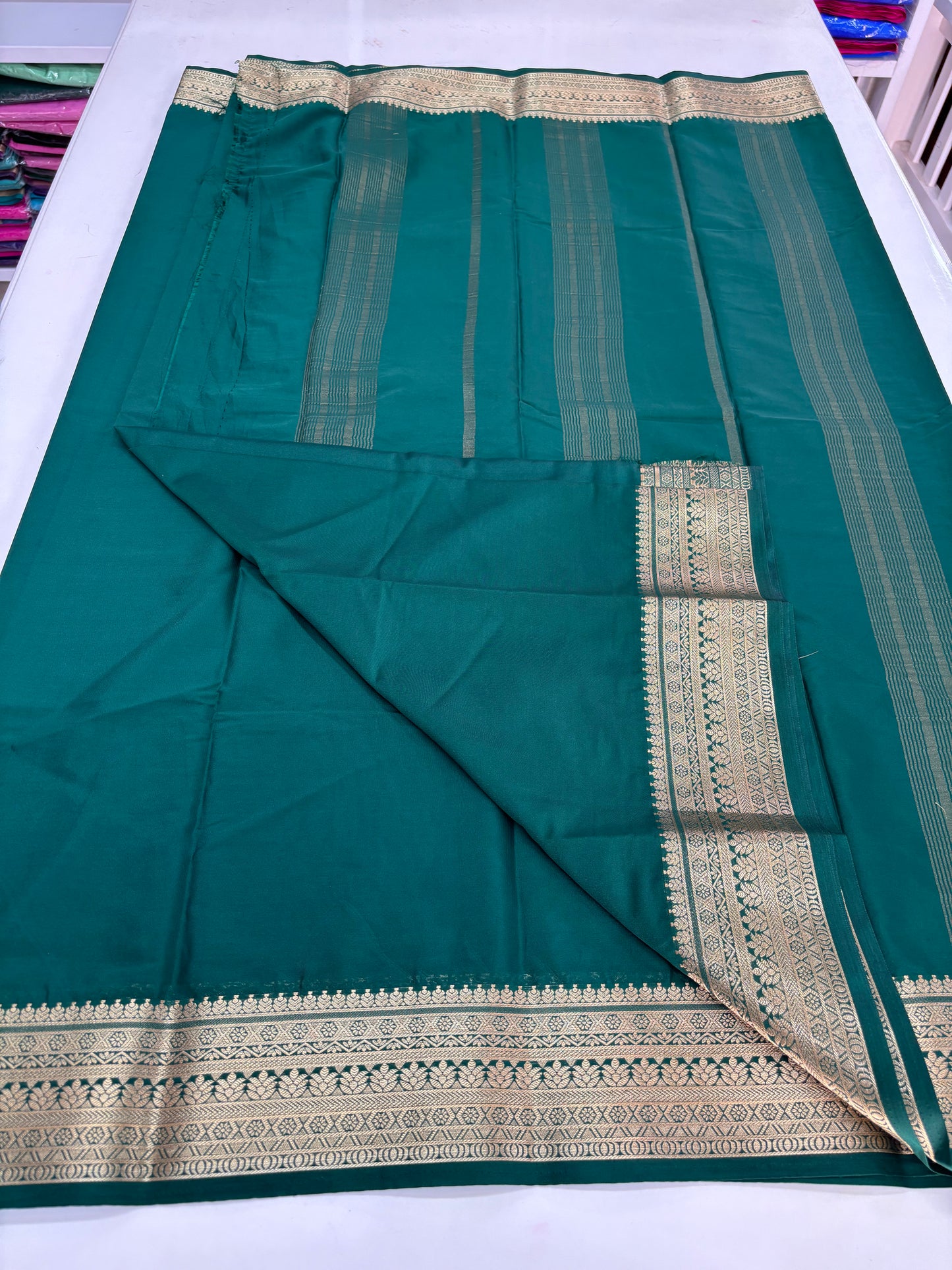 Semi Mysore Crepe (Self Medium Floral Border)