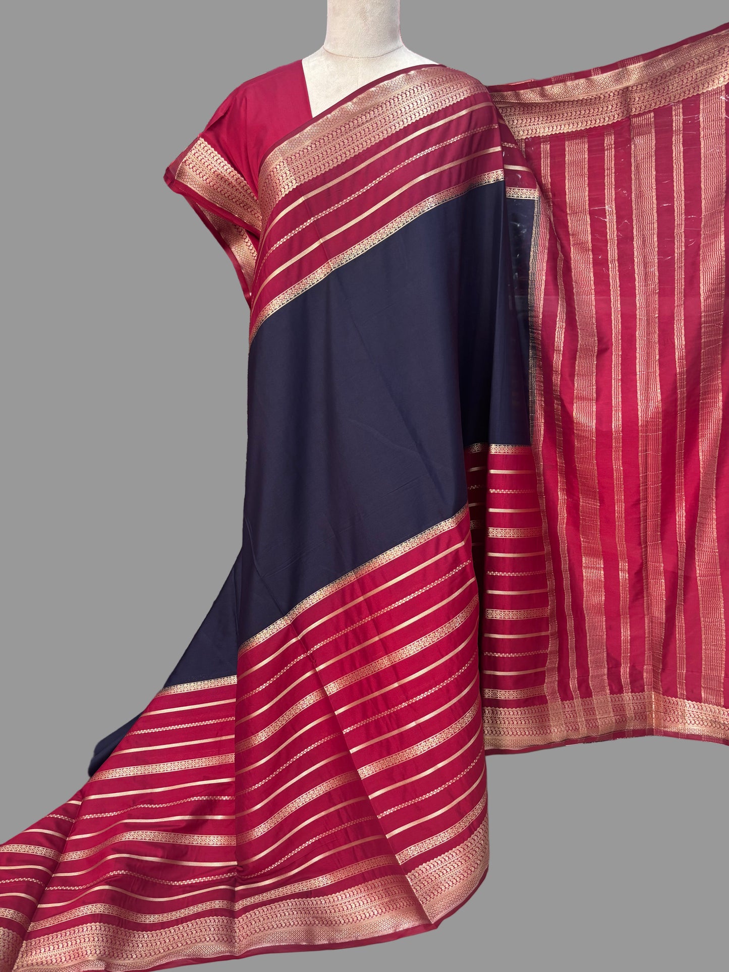 Semi Mysore Crepe (Premium, 2D 3 Lines Mango Border)