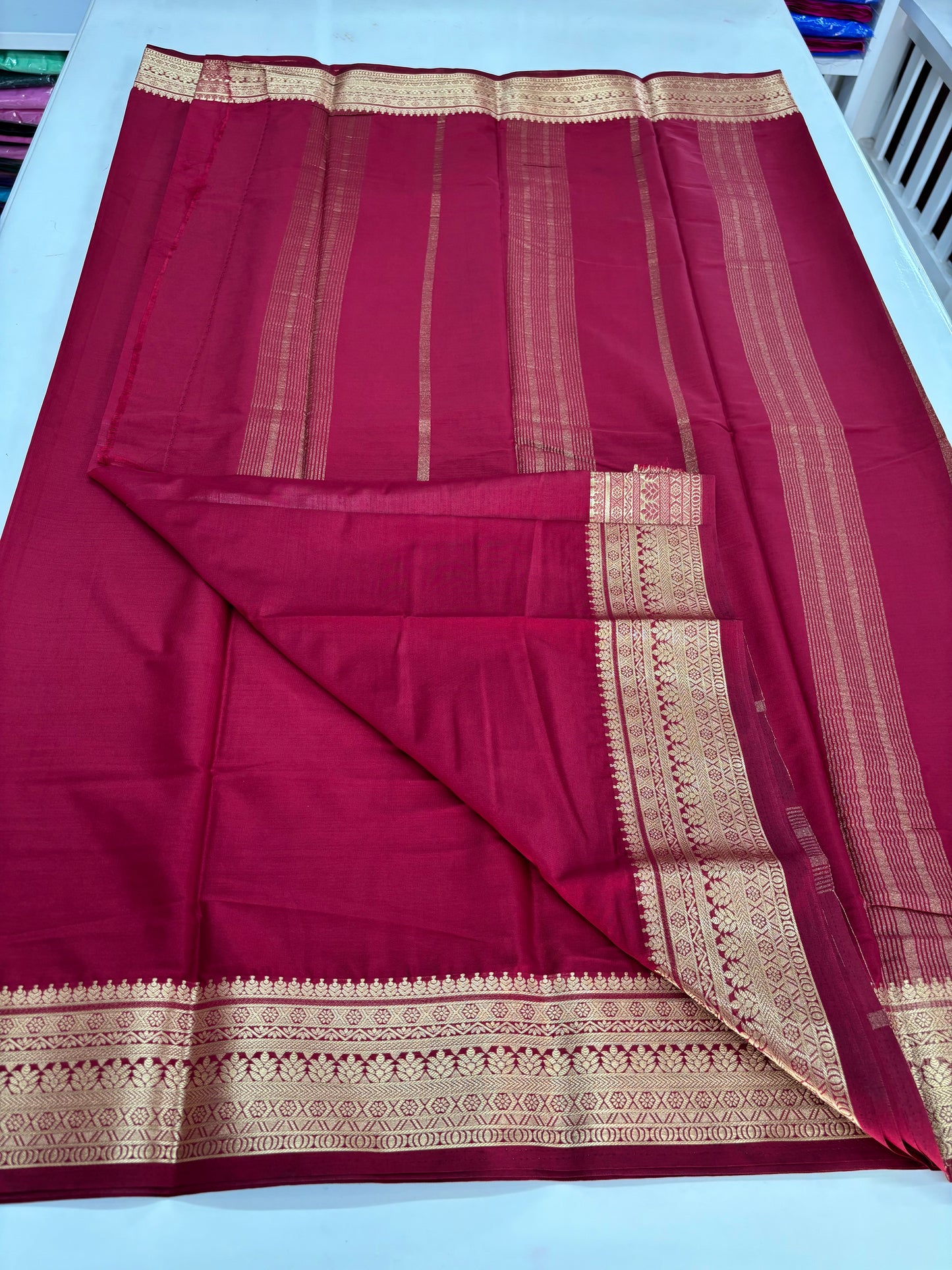 Semi Mysore Crepe (Self Medium Floral Border)