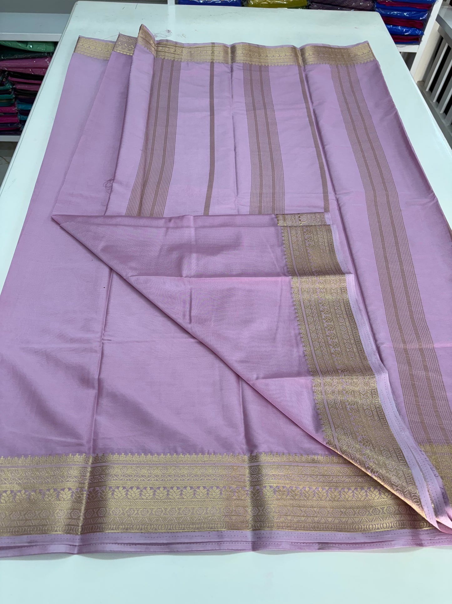Semi Mysore Crepe (Self Medium Floral Border)