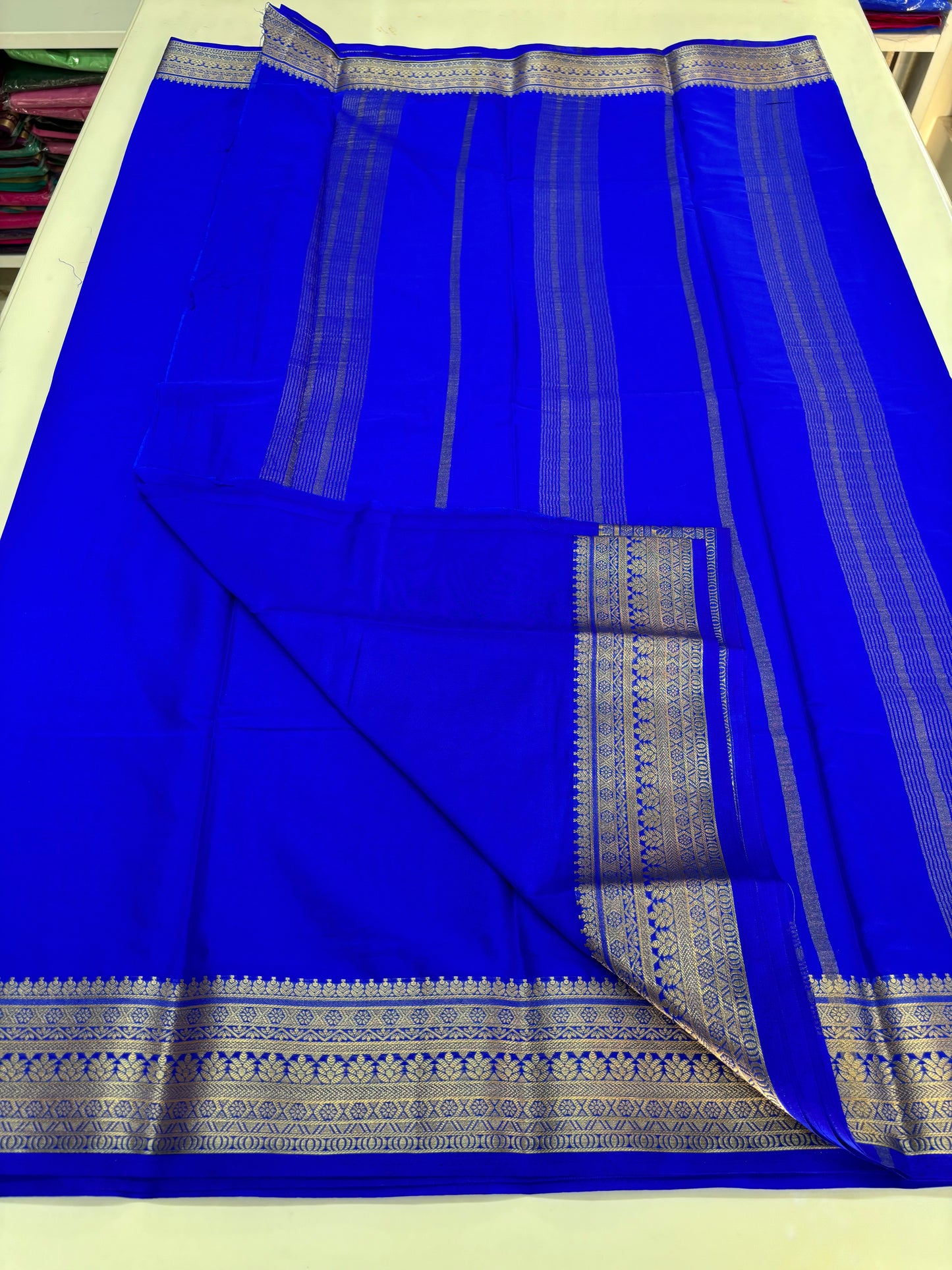 Semi Mysore Crepe (Self Medium Floral Border)