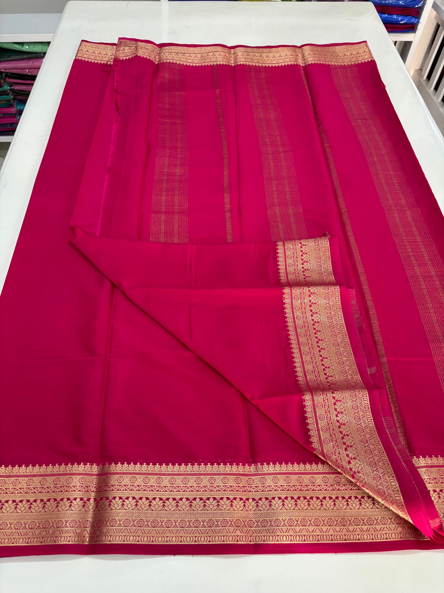 Semi Mysore Crepe (Self Medium Floral Border)