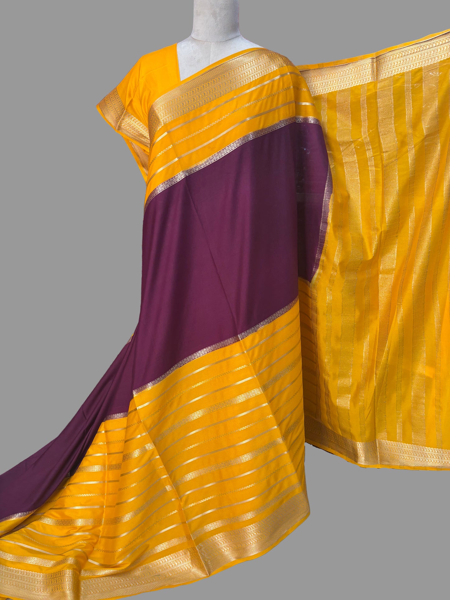 Semi Mysore Crepe (Premium, 2D 3 Lines Mango Border)